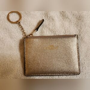 EUC Authentic Coach Gold Leather Skinny Mini Zip ID Wallet with Keychain